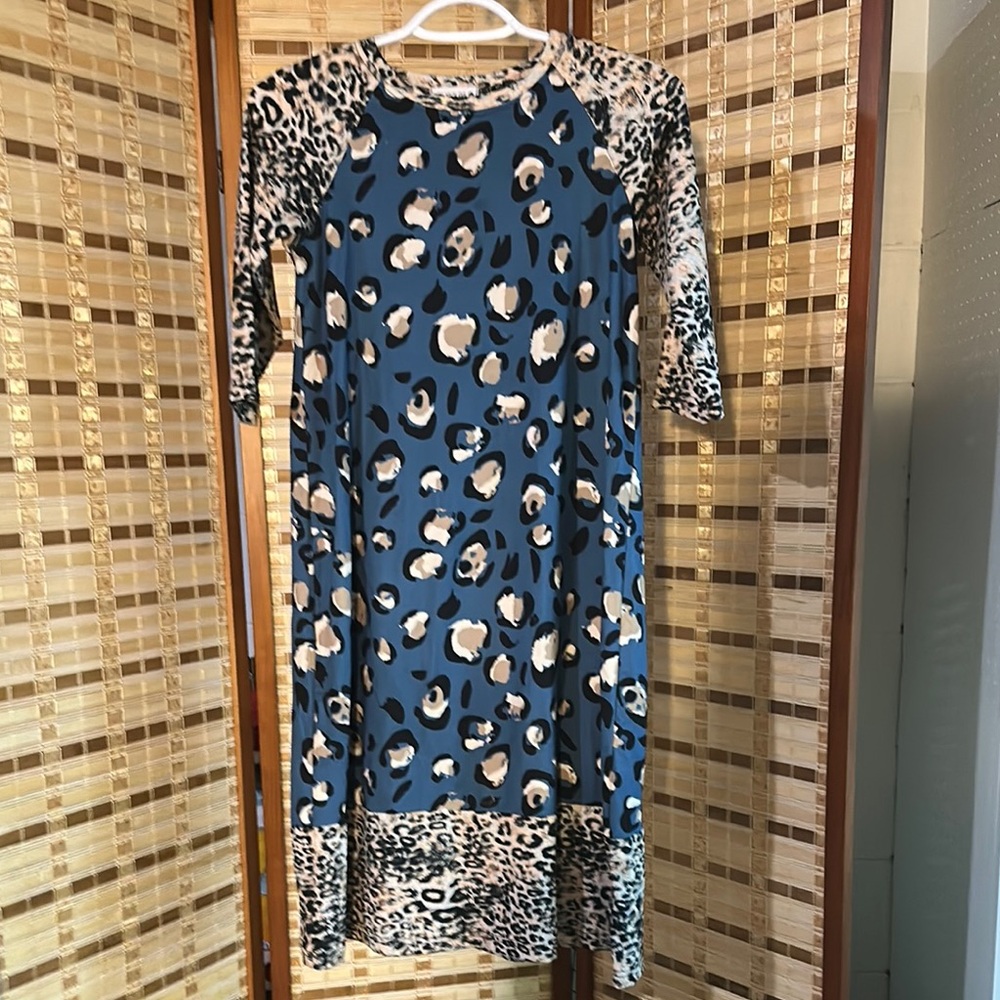 Leopard Print Blue Dress